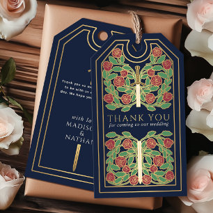 Blue Royal Mediaeval Gold Sword Wedding Thank You Gift Tags