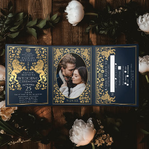 Blue Royal Mediaeval Lion Wedding Tri-Fold