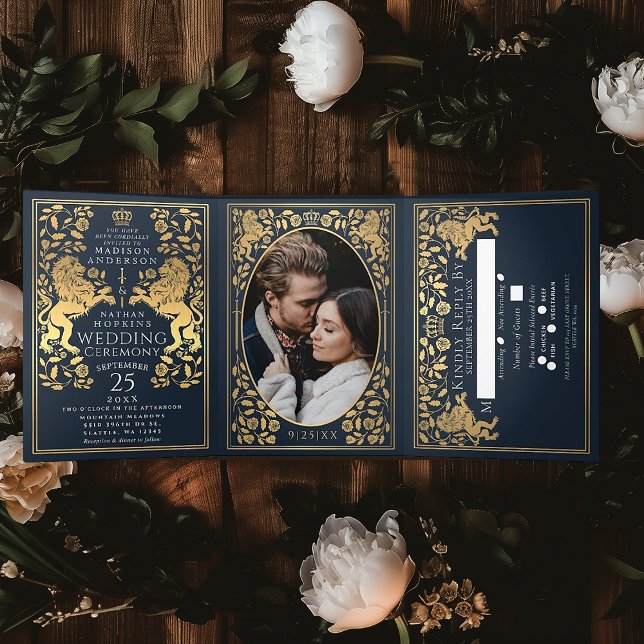 Blue Royal Mediaeval Lion Wedding Tri-Fold (Creator Uploaded)