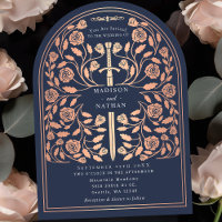 Blue Royal Mediaeval Rose Gold Sword Wedding Arch
