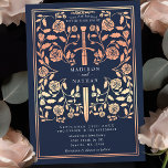 Blue Royal Mediaeval Rose Gold  Sword Wedding  Invitation<br><div class="desc">Step into a tale of romance and legend! These mediaeval fantasy wedding invitations feature a regal sword entwined with rose gold florals on a deep blue backdrop. They are perfect for couples seeking an enchanting and timeless touch for their special day. Note that the rose gold on these invitations are...</div>