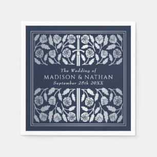 Blue Royal Mediaeval Silver Sword Wedding Napkin
