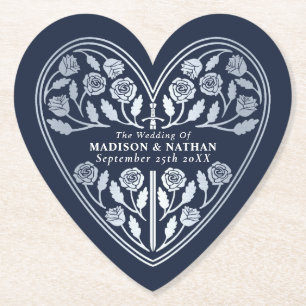 Blue Royal Mediaeval Silver Sword Wedding Paper Coaster
