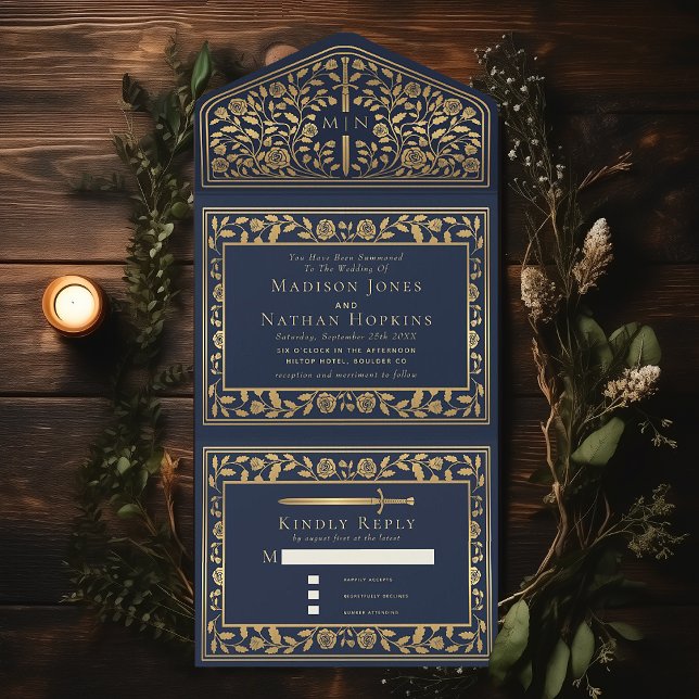 Blue Royal Mediaeval Sword Wedding  All In One Invitation (Creator Uploaded)