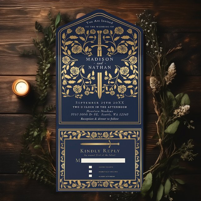 Blue Royal Mediaeval Sword Wedding  All In One Invitation (Creator Uploaded)