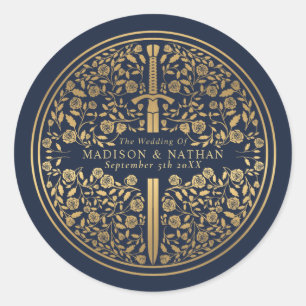 Blue Royal Mediaeval Sword Wedding Classic Round Sticker
