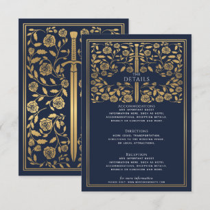 Blue Royal Mediaeval Sword Wedding Details Enclosure Card