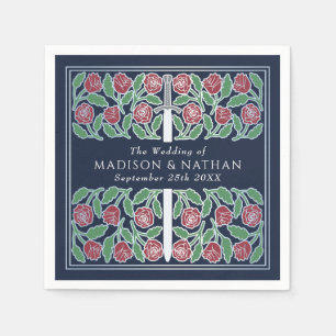 Blue Royal Medieval Silver Floral Sword Wedding Napkin