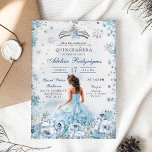 Blue Royal Princess Mexican Girl 16th Birthday Invitation<br><div class="desc">Floral and Quince Tiara Mexican Girl 16th Birthday,  Winter Snowflakes Mis Quince Anos,  Sweet 16th Quinceasera Birthday Girl.</div>