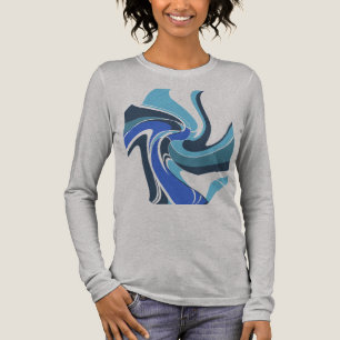 Blue Royal Teal Swirling Abstract Flower Motif Tri-Blend Shirt