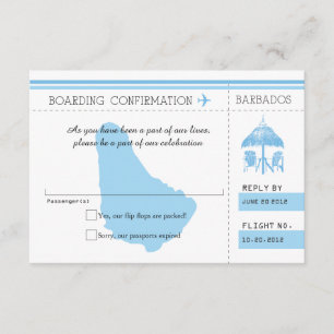 Blue RSVP Boarding Pass TO BARBADOS Card