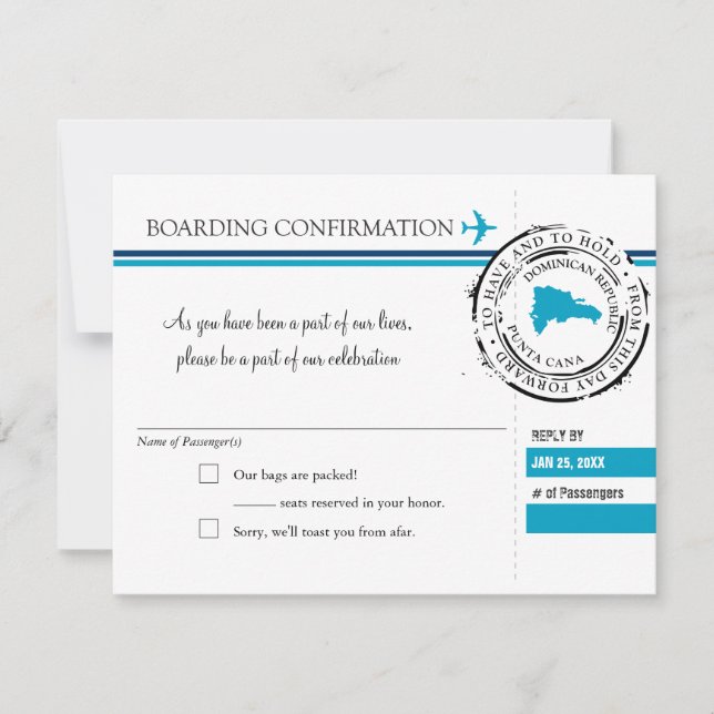 Blue RSVP Boarding Pass TO Dominican Republic (Front)