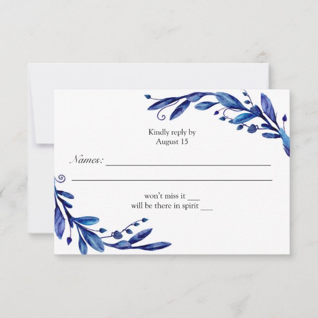 Blue rsvp. Navy response card. Winter wedding (Front)