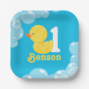 Blue Rubber Duck Personalised Birthday Paper Plate