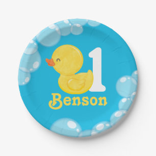 Blue Rubber Duck Personalized Birthday Paper Plate