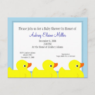 Blue Rubber Ducky Shower Invitation Postcard