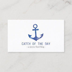 Blue Rubber-Stamped Anchor Nautical Themed Business Card