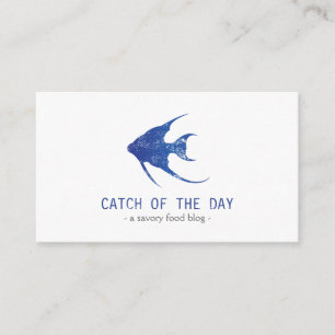 Blue Rubber-Stamped Fish Nautical Themed Business Card
