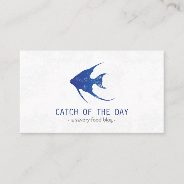 Blue Rubber-Stamped Fish Nautical Themed Business Card (Front)