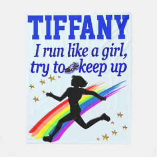 BLUE RUN LIKE A GIRL PERSONALIZED FLEECE BLANKET
