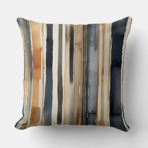 blue rust and beige abstract stripes cushion