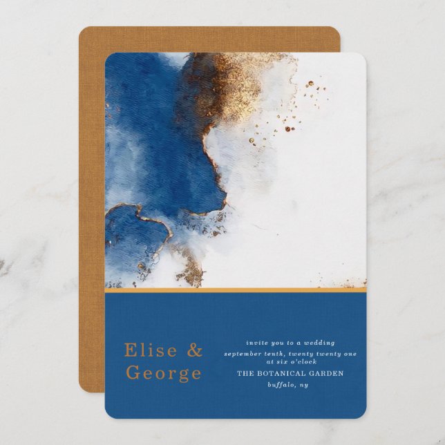 Blue Rust Copper Watercolor Agate Wedding Invitation (Front/Back)