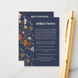 Blue Rust Floral Reception Directions Wedding Enclosure Card