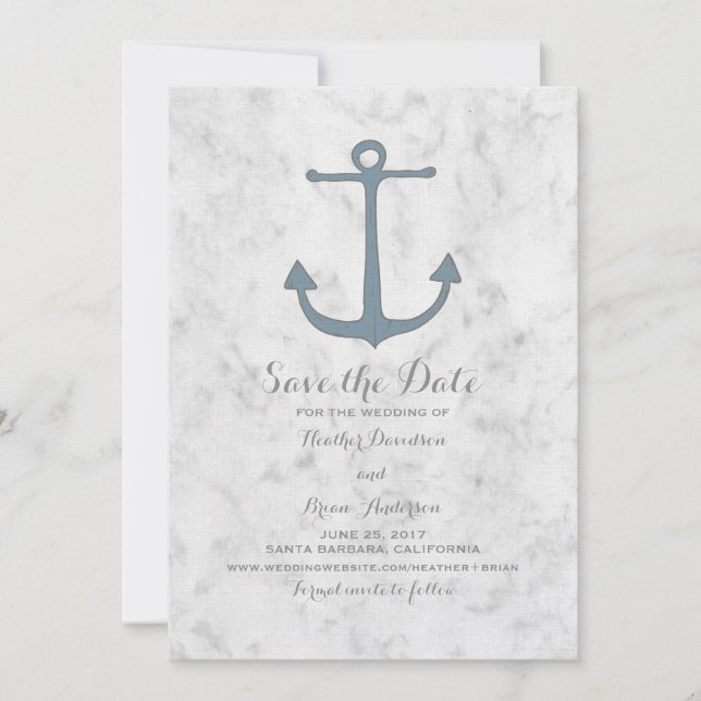 Blue Rustic Anchor Save the Date Invite (Front)