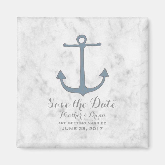 Blue Rustic Anchor Save the Date Magnet (Front)