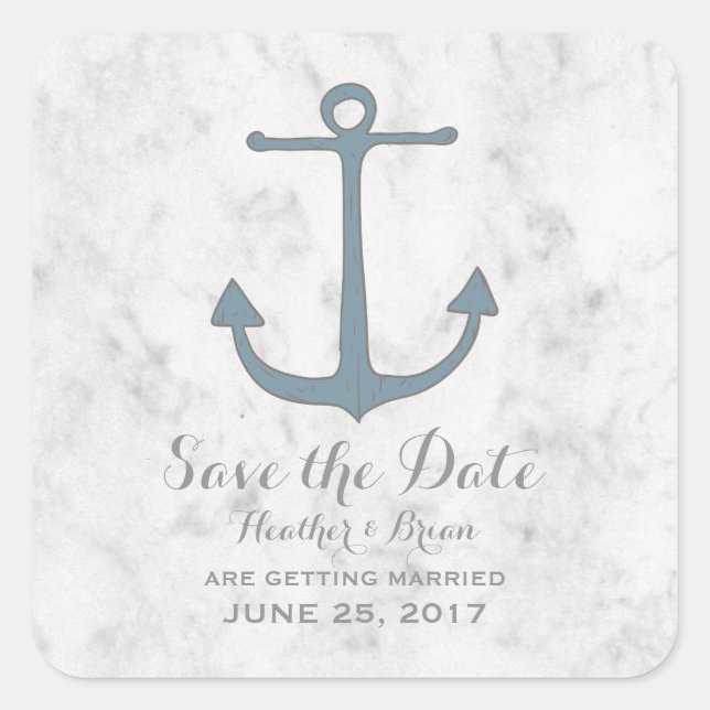 Blue Rustic Anchor Save the Date Square Sticker (Front)