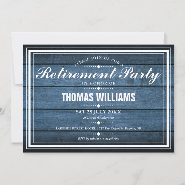 Blue Rustic Barn Wood Retirement Party Invitation (Front)