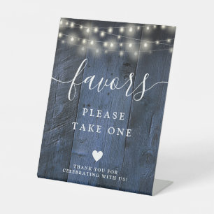 Blue Rustic Barn Wood String Lights Favours Pedestal Sign