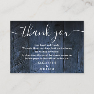 Blue Rustic Barn Wood Wedding Thank You Place Card