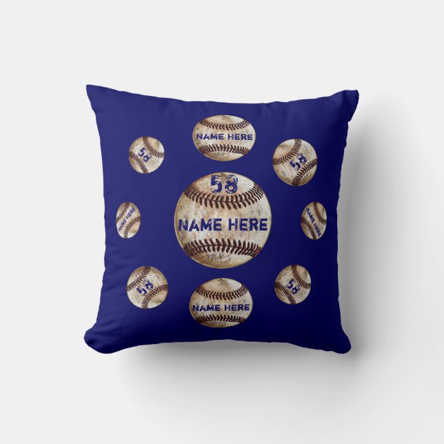 Blue Rustic Baseball Throw Pillow for Players (Front)