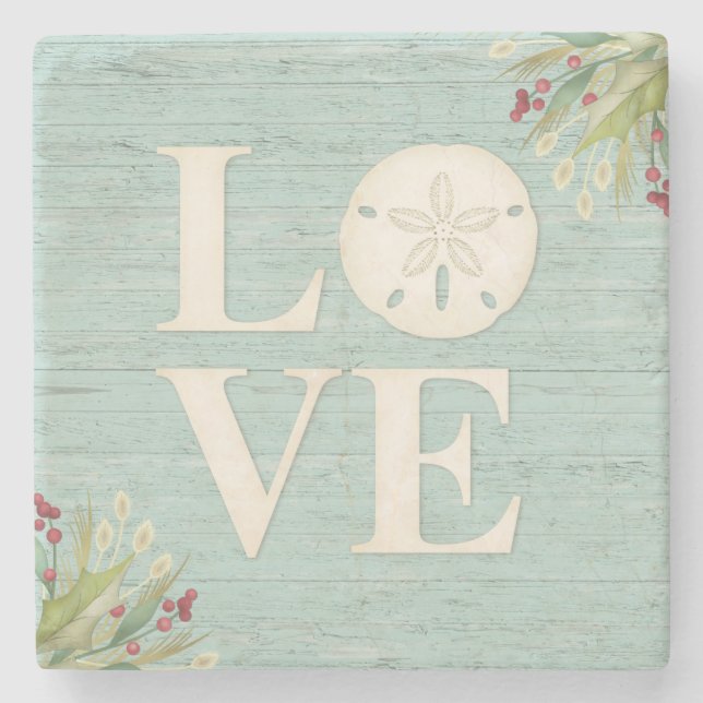 Blue Rustic Beach Sand Dollar Stone Coaster (Front)