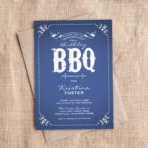 Blue Rustic Birthday Party BBQ Invitation