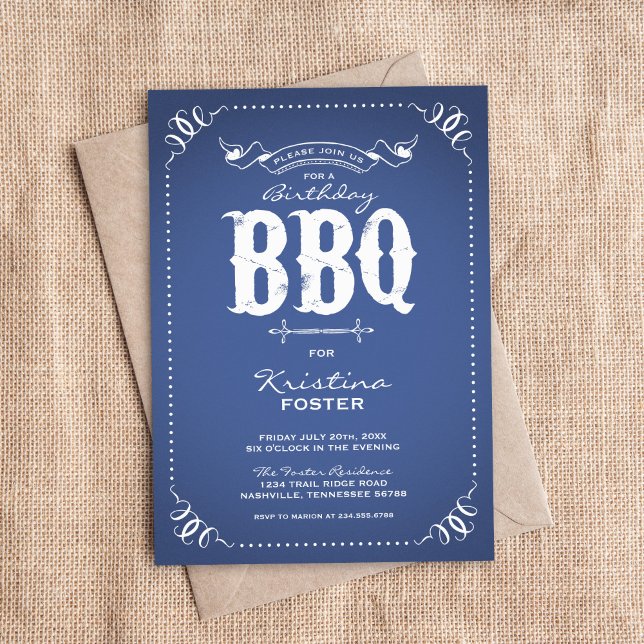 Blue Rustic Birthday Party BBQ Invitation (Creator Uploaded)