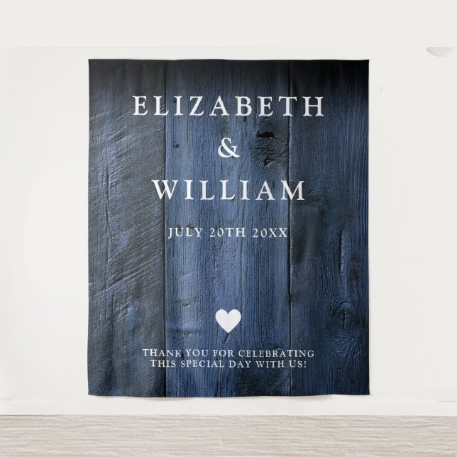 Blue Rustic Boho Barn Wood Photo Booth Backdrop Tapestry (Front)