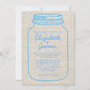 Blue Rustic Burlap Mason Jar Wedding Invitations
