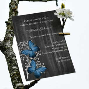 Blue Rustic Butterfly Bridal Shower Invite