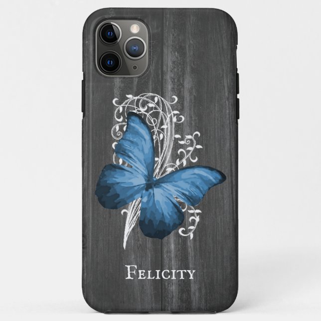 Blue Rustic Butterfly Personalised Case-Mate iPhone Case (Back)