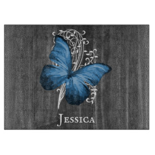 Blue Rustic Butterfly Personalised Cutting Board