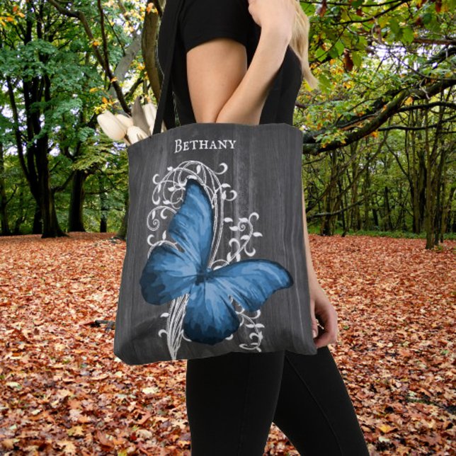 Blue Rustic Butterfly Personalised Tote Bag (Blue Rustic Butterfly Personalized Tote Bag)