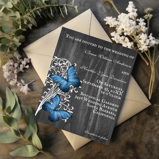 Blue Rustic Butterfly Wedding Invitation (Blue Rustic Butterfly Wedding Invitation)
