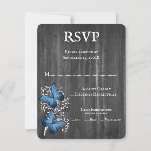 Blue Rustic Butterfly Wedding RSVP Card