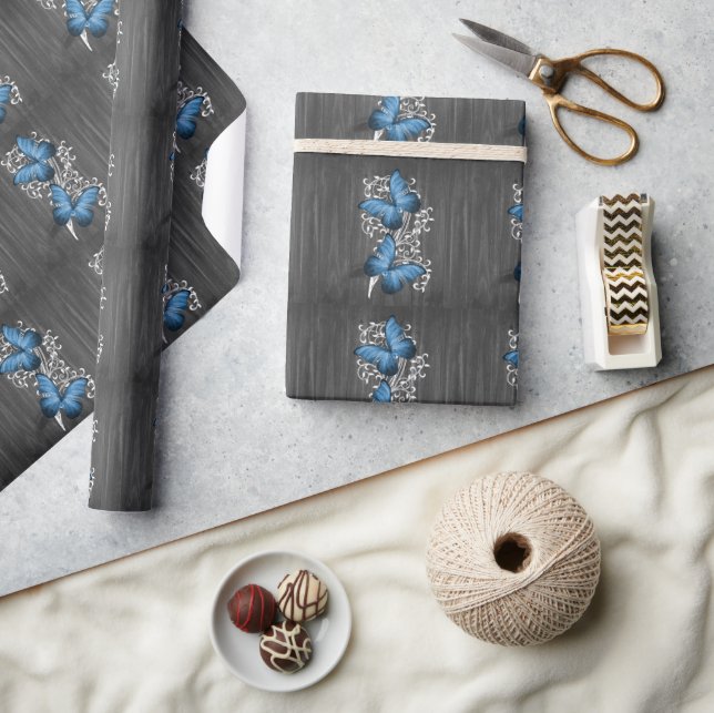 Blue Rustic Butterfly Wedding Wrapping Paper (Crafts)