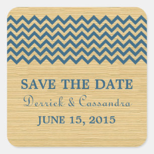 Blue Rustic Chevron Save the Date Stickers