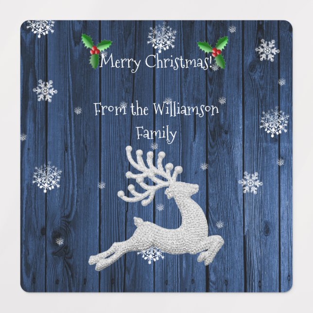 Blue Rustic Christmas Reindeer Baking Label (Design 3)