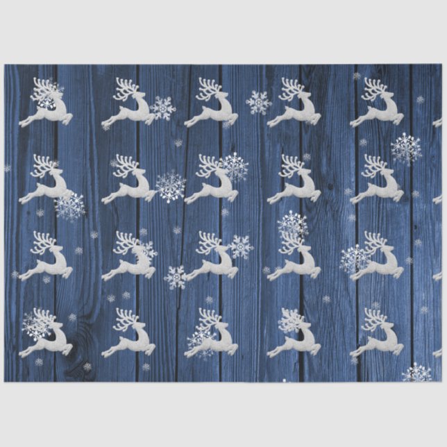 Blue Rustic Christmas Reindeer Tissue Paper (Front)