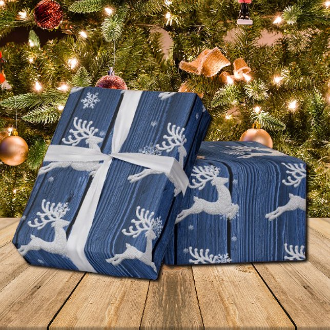 Blue Rustic Christmas Reindeer Wrapping Paper (Blue Rustic Christmas Reindeer Wrapping Paper)